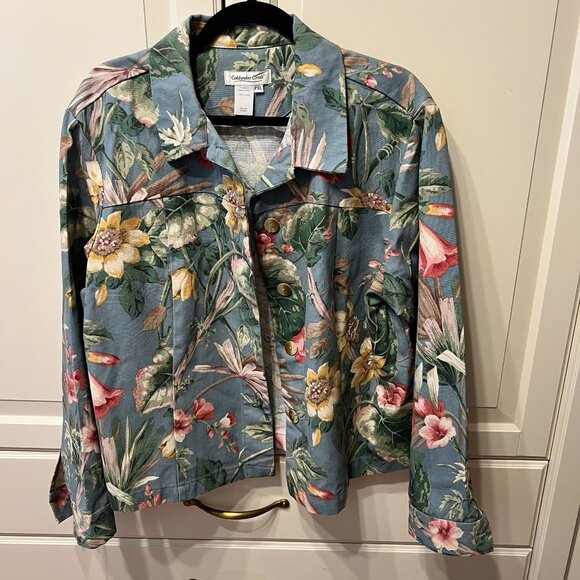 Coldwater Creek Jackets & Blazers - COLDWATER CREEK Blue Floral Hip-Length Jacket (PXL) OMG – SUPER CUTE!‎ (NWOT)